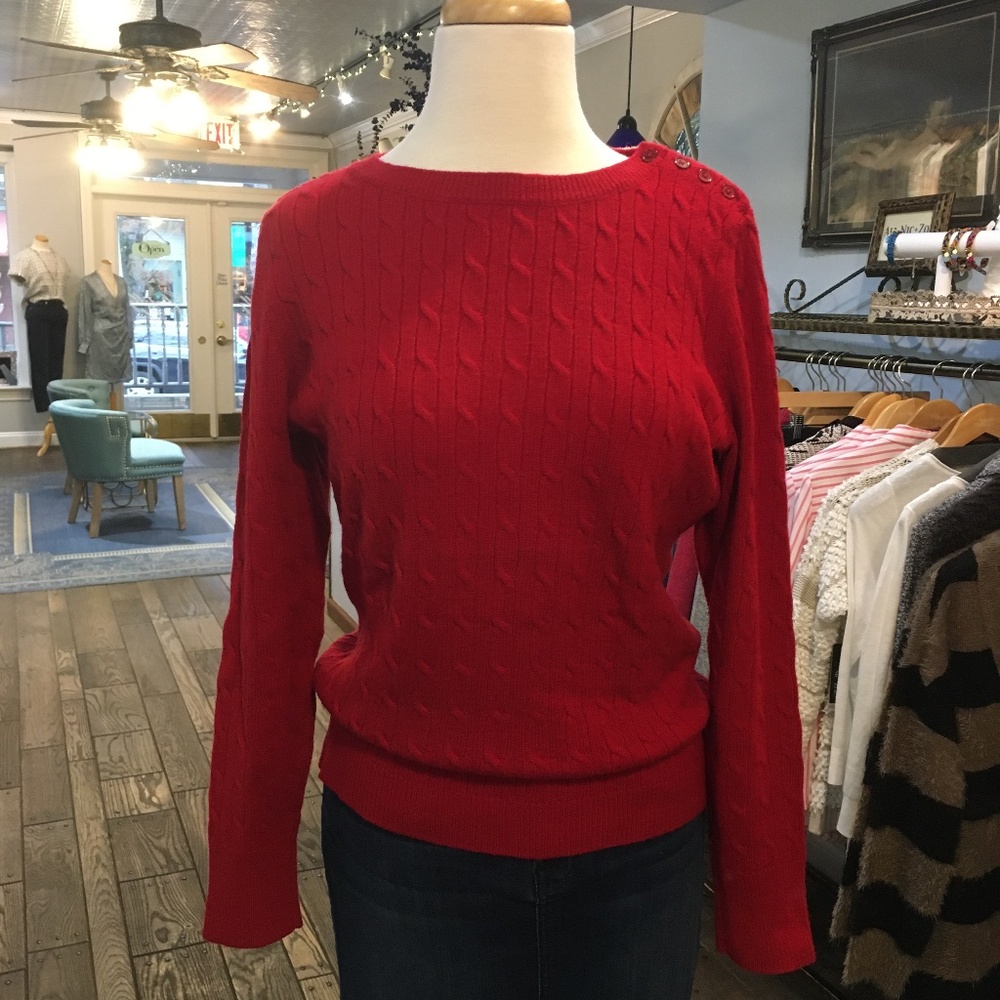 Red Cable Knit Sweater Size Medium